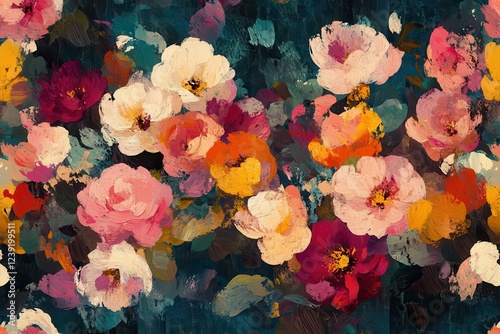 Seamless vibrant floral oil painting patterns in vintage grunge art for stylish home decor and unique interior design inspirations