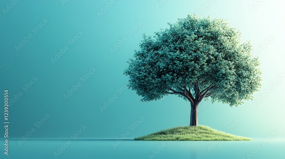 A solitary tree stands on a small island, surrounded by calm water and a serene blue backdrop, symbolizing tranquility and nature's beauty. A solitary tree stands on a small island, surrounded by calm water and a serene blue backdrop, symbolizing tranquility and nature's beauty.