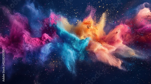  Dynamic Image of Colorful Powder Forming Waves and Spirals, Resembling a Modern Art Composition