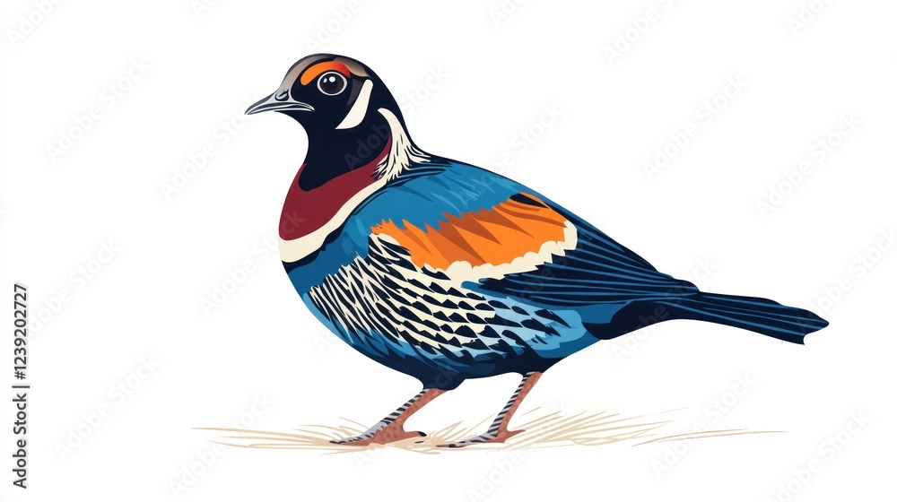 Fototapeta premium Colorful bird illustration, vibrant plumage, wildlife art, nature background, educational use