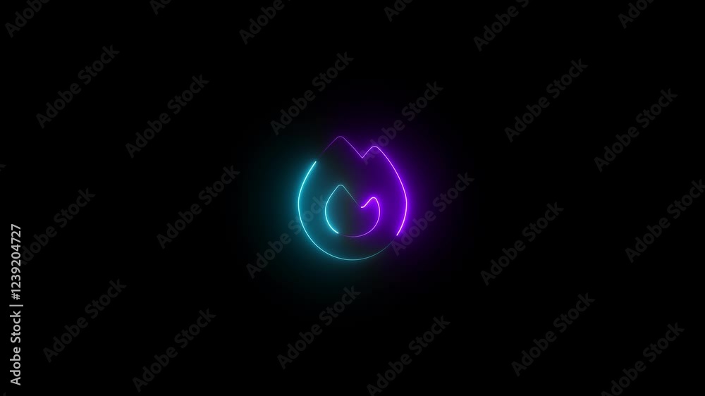 Cyan and purple color glow neon fire icon animation
