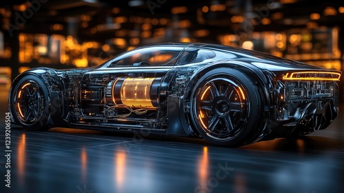A conceptual illustration of an electric vehicle chassis featuring a modern design,