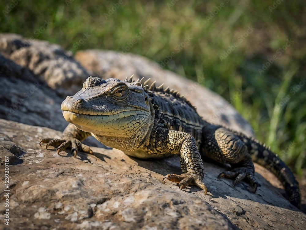 Obraz premium Texas Alligator Lizard Close-Up in Natural Habitat Vibrant Colors and Detailed Texture of Wildlife and Reptiles in Summer Outdoors