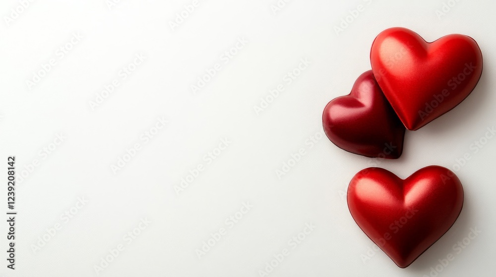 Three Red Shiny Hearts on White Background Three Red Shiny Hearts on White Background