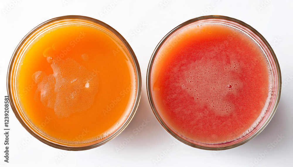 sparkling orange carrot and grapefruit juices remoted on white from above sparkling orange carrot and grapefruit juices remoted on white from above