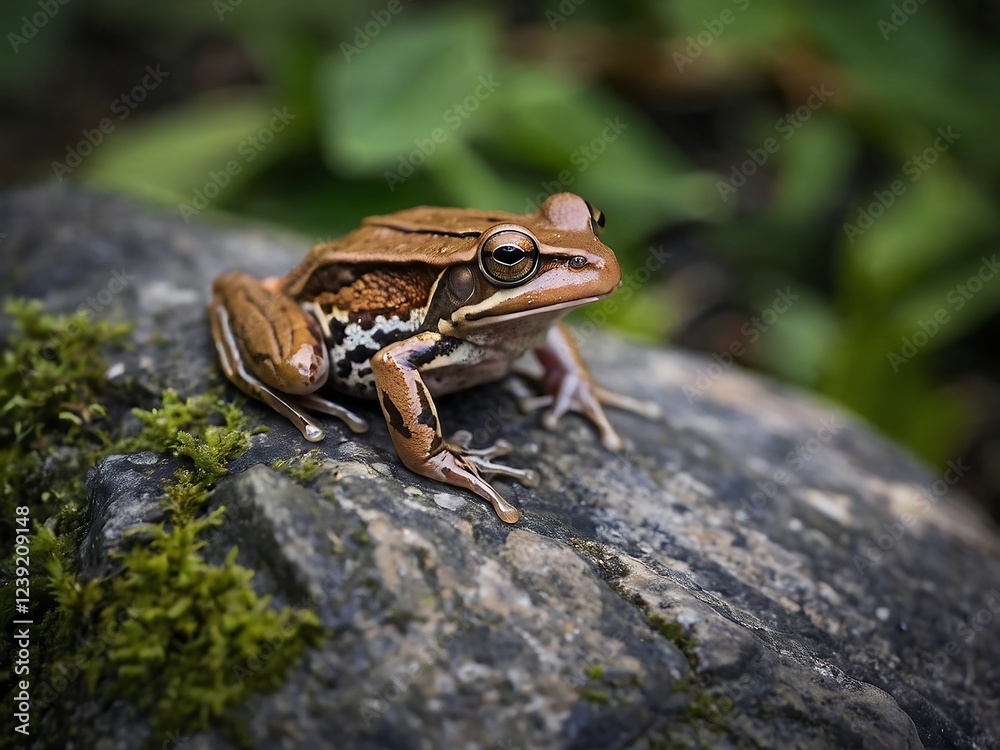 Naklejka premium Close-Up of a Colorful Frog in Its Natural Wetland Habitat
