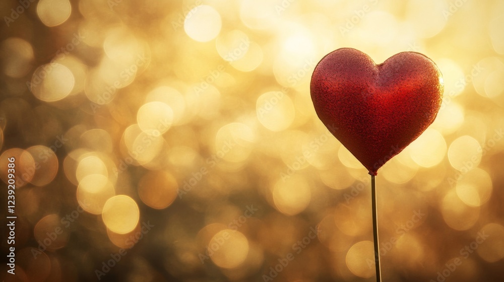 Red Glitter Heart on Gold Bokeh Background Red Glitter Heart on Gold Bokeh Background