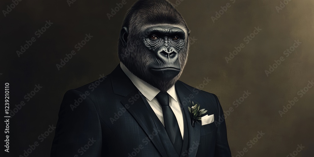 Elegant Gorilla in Formal Business Attire: An Anthropomorphic Businessman Portrait Elegant Gorilla in Formal Business Attire: An Anthropomorphic Businessman Portrait