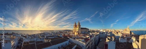 Breathtaking Aerial View of CÃ¡diz: Morning Light over Cathedral de Santa Cruz and Historic Rooftops in Andalusia, Spain photo