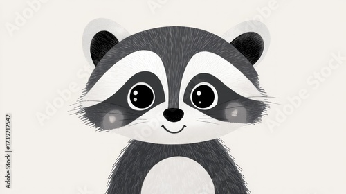Cute cartoon raccoon portrait, white background, children's illustration