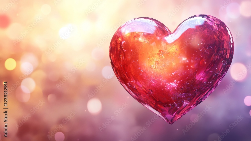 Glowing Red Heart with Pink Bokeh Background Glowing Red Heart with Pink Bokeh Background