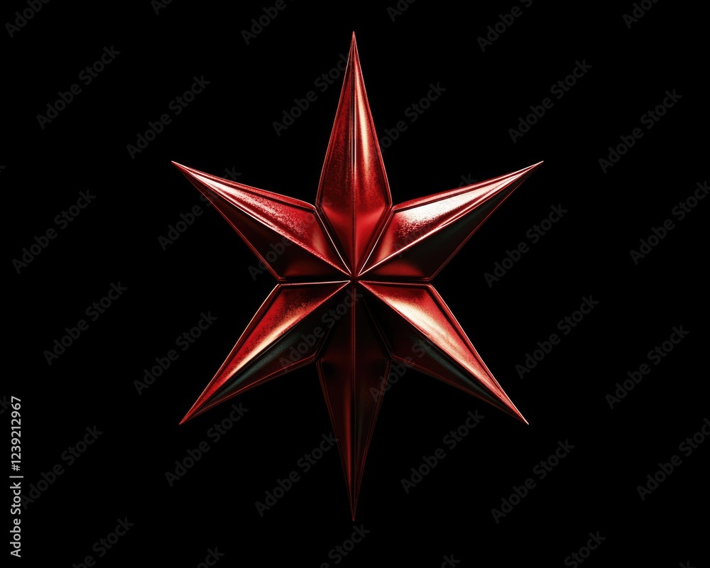 Fototapeta premium Three-Dimensional Nautical Star Symbol in Bold Red, Isolated Shape Illustration