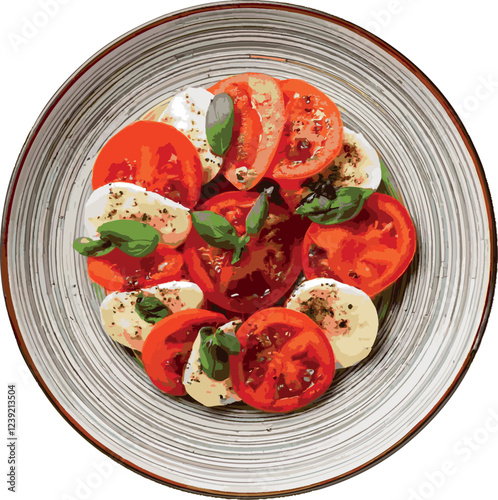 Caprese salad is a classic Italian dish made with fresh tomatoes, mozzarella cheese, and basil leaves, seasoned with olive oil, salt, and black pepper, often served as an appetizer or side dish.