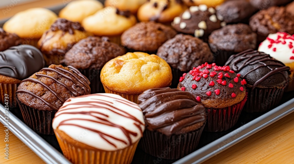 Assorted gourmet cupcakes with chocolate and fruit toppings for celebrations and parties Assorted gourmet cupcakes with chocolate and fruit toppings for celebrations and parties
