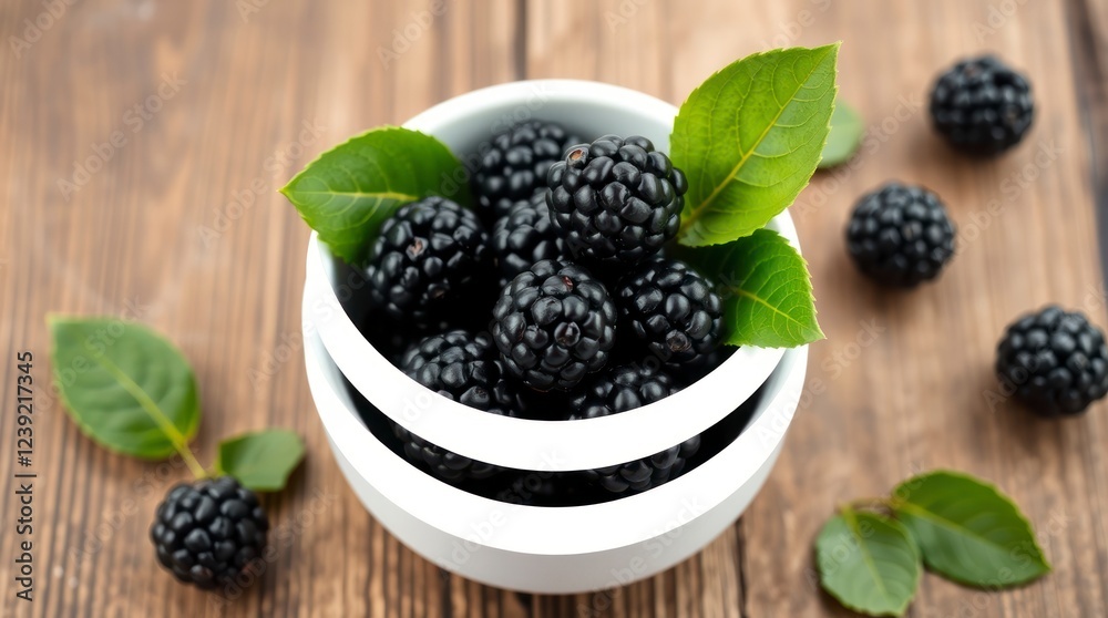 Fresh Blackberries in Bowl Wooden Background Fresh Blackberries in Bowl Wooden Background