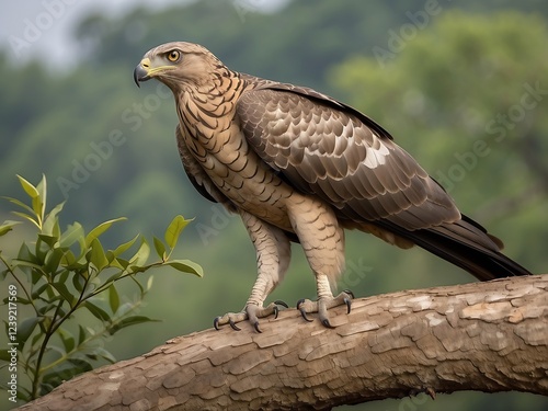 Majestic Oriental Honey Buzzard Perched in Nature Scenic Forest Landscape Wildlife Photography photo