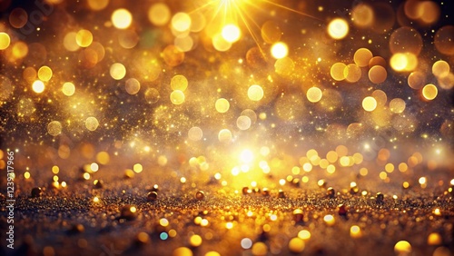 Sparkling Golden Light Bokeh Background, Abstract Blurred Festive Shiny Lights, Elegant Soft Glow