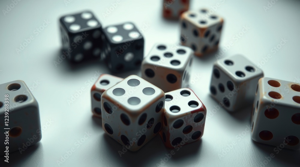Scattered Dice Game Pieces on White Background Scattered Dice Game Pieces on White Background