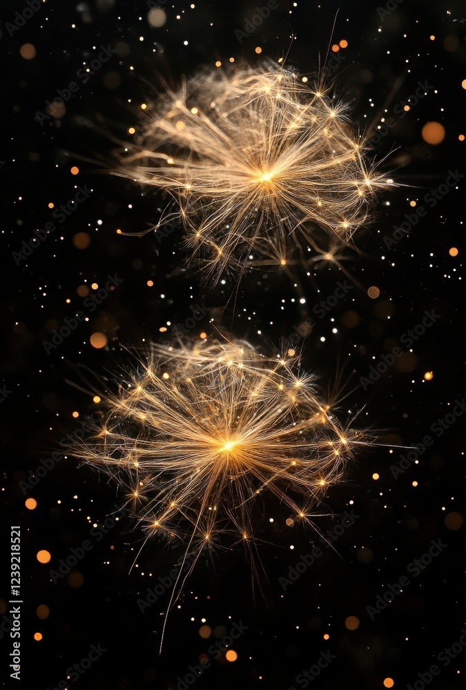 Obraz premium Abstract Glowing Sparks Over Black Background, Radiating Light with Particle Effects for Creative Design and Visual Art Projects