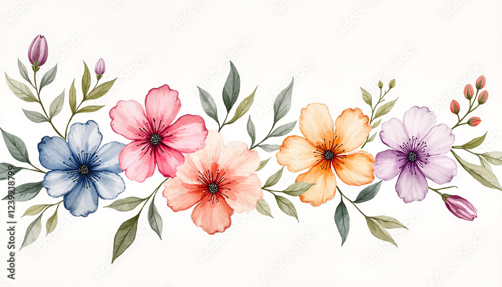 custom made wallpaper toronto digitalColorful watercolor floral arrangement on white background