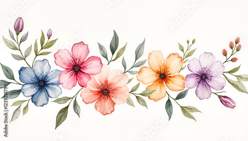 Colorful watercolor floral arrangement on white background
