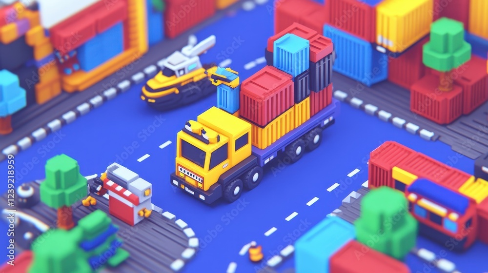 Naklejka premium Colorful Truck with Cargo in a Vibrant Transport Scene