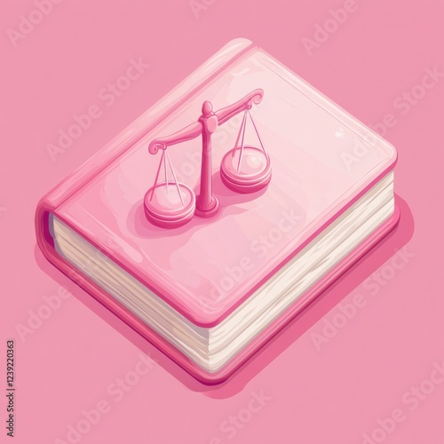 Iconic Illustration of a Pink Law Book with a Blond Theme for the Legally Guess Movie Game