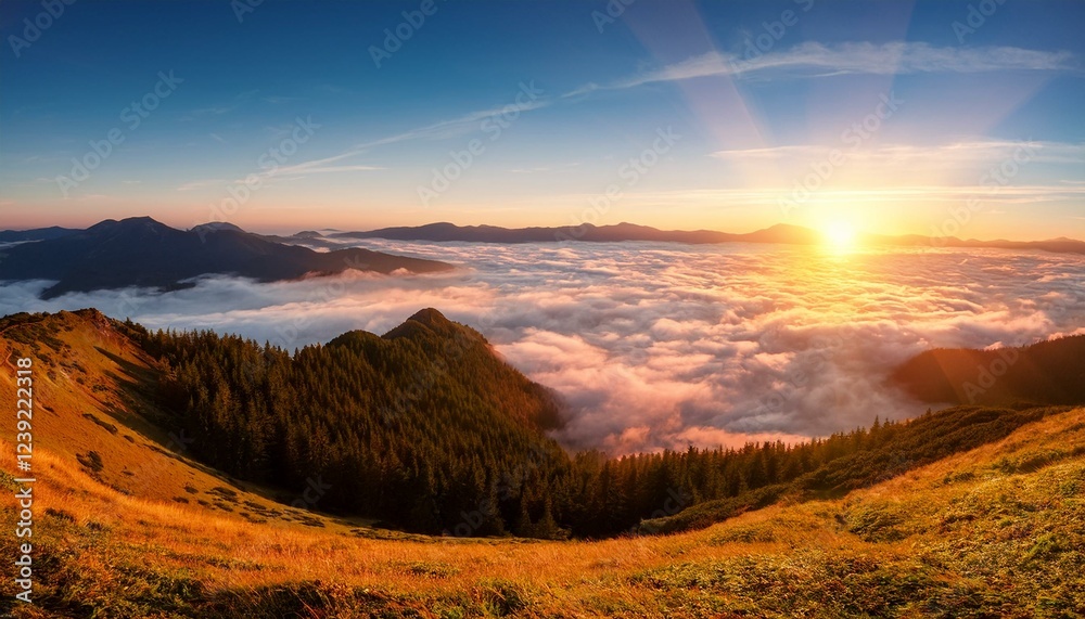 Fototapeta premium beautiful landscape with fog and hills 