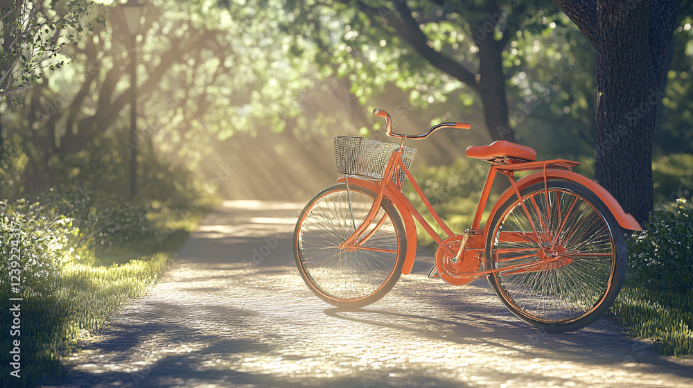 Fototapeta premium 3D design of a retro-style tandem bike on a sunny park pathway.