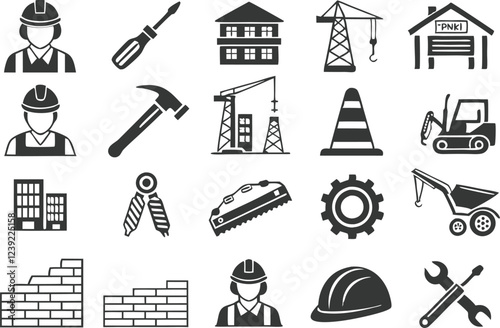 Icons of Construction, Tools, and Engineering Representing Hard Work, Dedication, and the Spirit of the Workforce