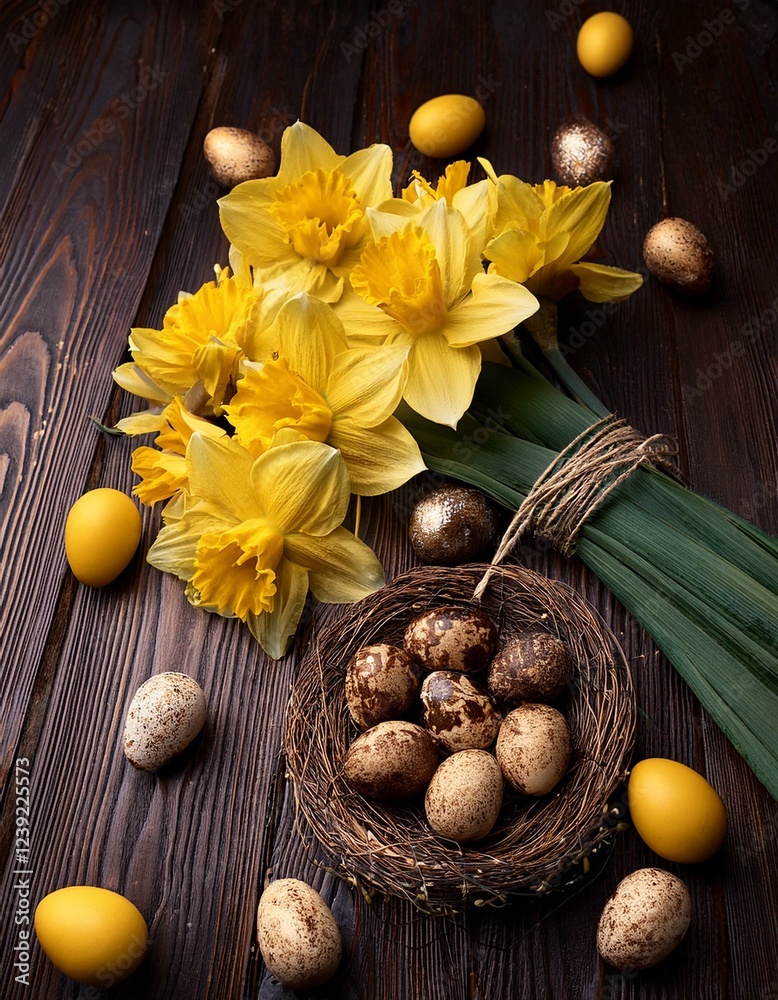daffodil with easter decorations daffodil with easter decorations