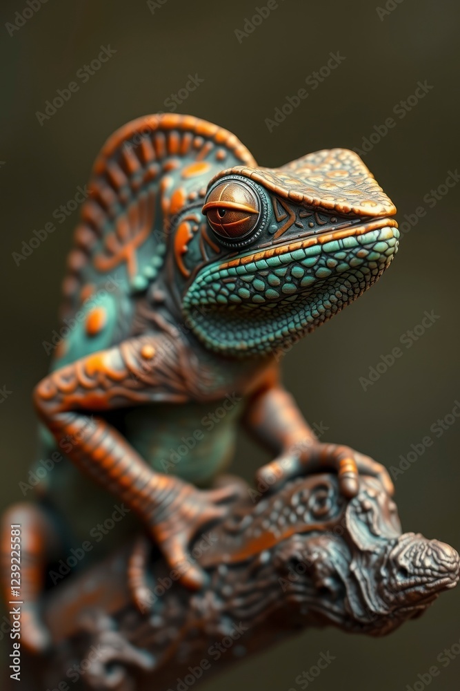 Fototapeta premium Ornate Chameleon on Branch 3d Render Art