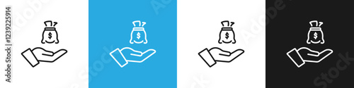 Icon of a hand holding a glowing dollar symbol, symbolizing financial insight and valuable investments. Vector illustration.