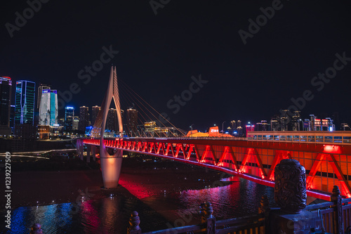 Chongqing.china 25.03.2024 Qiansimen Bridge spans the Yangtze River in Chongqing, China, offering breathtaking views of the city's skyline.