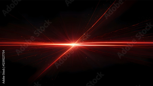 Red light horizontal straight line on black background 