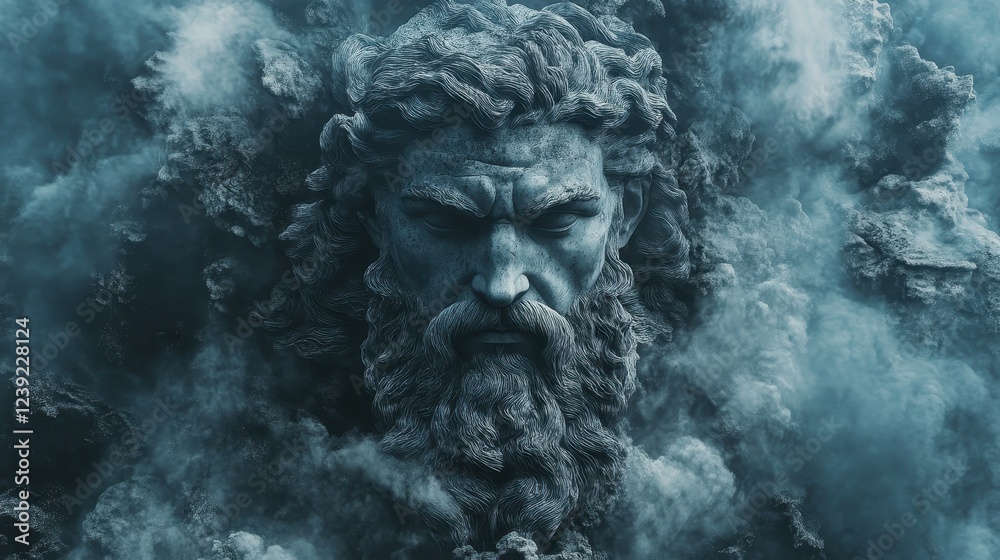 Stone Gods Face Emerging From Mystical Smoke Stone Gods Face Emerging From Mystical Smoke