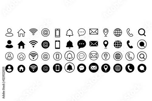 web icon, contact us icon, blog and social media round signs