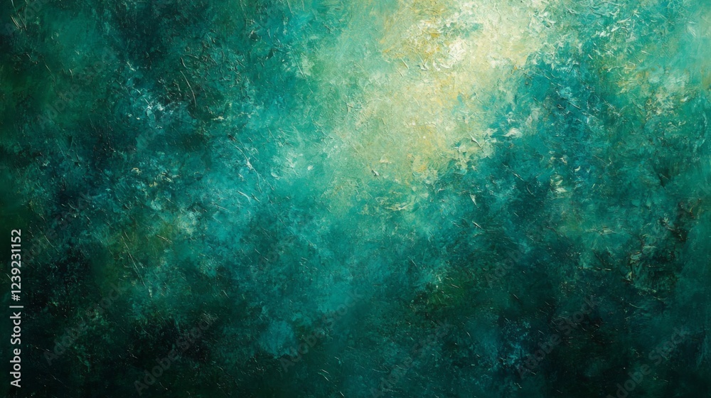 Obraz premium Teal Green Abstract Painting with Gold Highlights