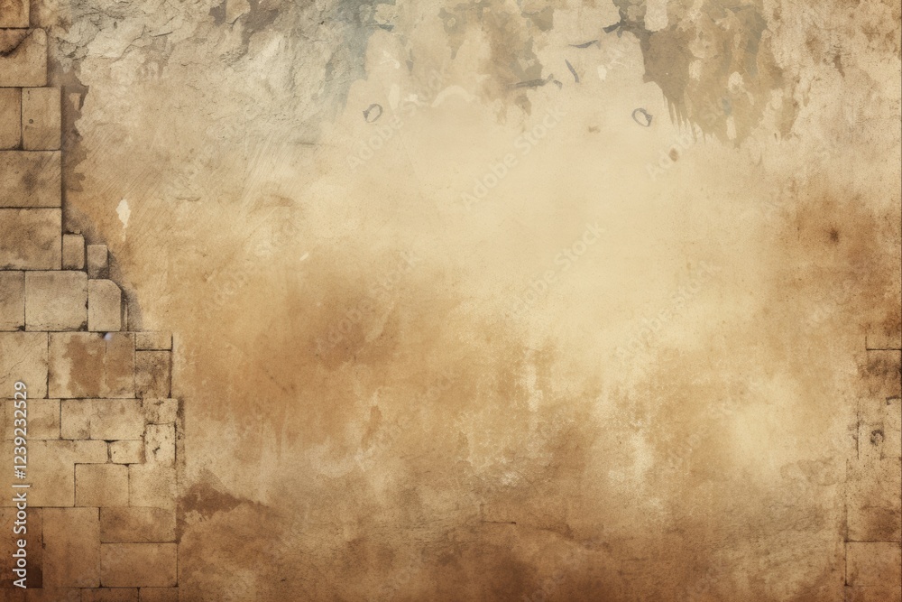 Naklejka premium Rustic Castle Wall Background on Old Paper. Grunge Texture Abstract Design with Vintage Touch