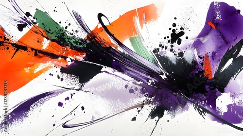 Wallpaper Mural Abstract Painting with Orange Purple and Black Strokes Torontodigital.ca