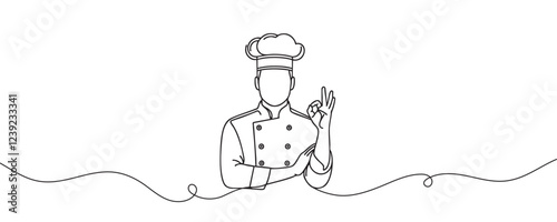 One line drawing, chef man. Vector minimalism illustration