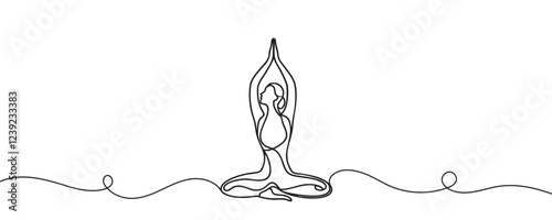 Woman sitting in yoga pose. Continuous one line drawing. Vector illustration