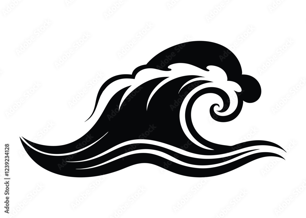 sea wave silhouette, sea wave silhouette isolated on white background. Nature ocean graphic symbol vector illustration sea wave silhouette, sea wave silhouette isolated on white background. Nature ocean graphic symbol vector illustration