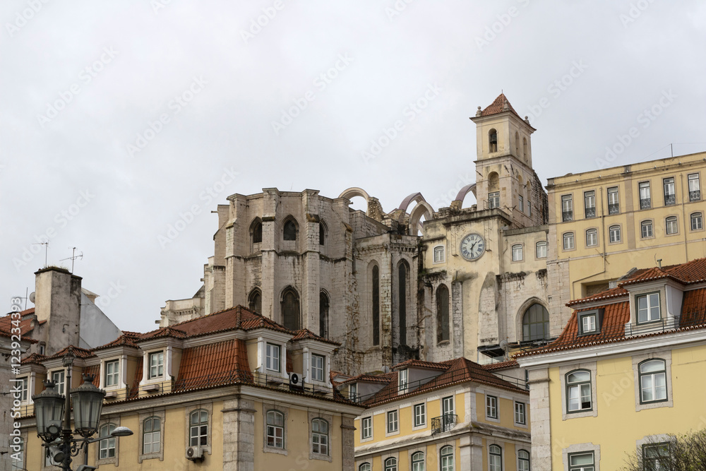 View of the Carmo Convent ruins from distance, Lisbon, Portugal. View of the Carmo Convent ruins from distance, Lisbon, Portugal.