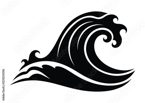 sea wave silhouette, sea wave silhouette isolated on white background. Nature ocean graphic symbol vector illustration  