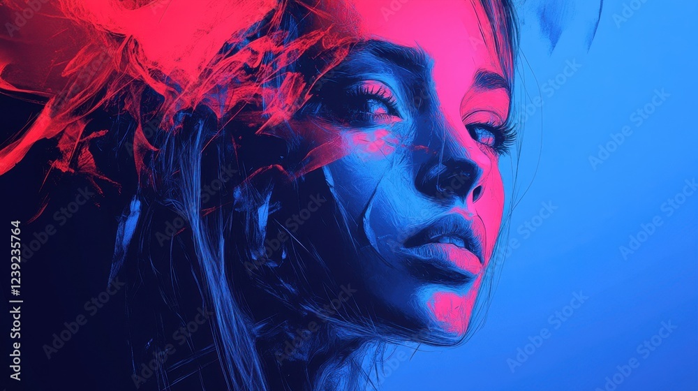 Abstract Portrait of a Woman in Red and Blue Hues Abstract Portrait of a Woman in Red and Blue Hues