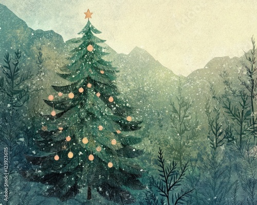 Forbidden Forest: A Unique Green Illustration of Acicular Trees Without Christmas Decorations