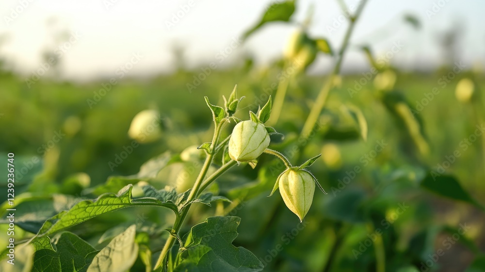 Vibrant Watermelon Plant: Blossoms and Juicy Fruits in a Lush Summer Field Vibrant Watermelon Plant: Blossoms and Juicy Fruits in a Lush Summer Field