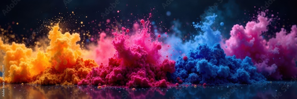 Fototapeta premium Swirling colored powder clouds, dark background, swirl, powder