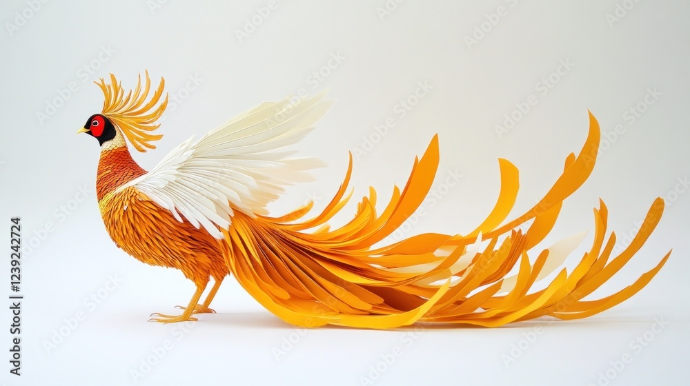 Obraz premium Golden Pheasant Paper Sculpture, Studio Shot